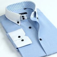 堡仕顿 秋装蓝白色短袖衬衫 男士韩版商务绅士