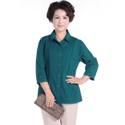4中老年女衬衫七分袖 妈妈春装新款纯棉中袖衬