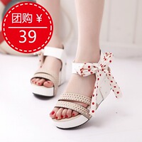 日系波点甜美公主少女中学生鞋韩版潮蝴蝶结坡