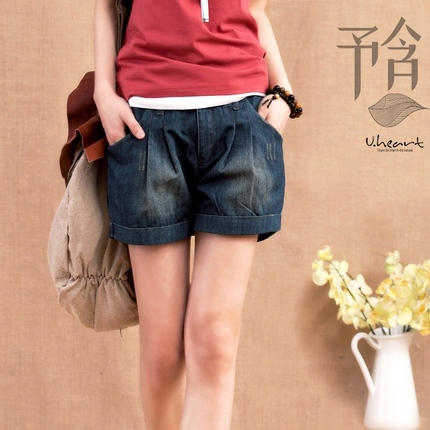 予含原创 大码<em>女高腰牛仔短裤</em>女裤子 <em>宽松</em>胖M
