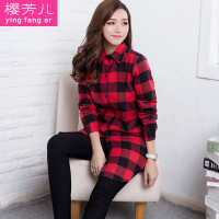 超大号红色果子-红黑格子衬衫外套女冬格子衫