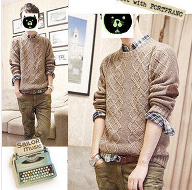 圆领潮<em>男式</em>厚男士<em>毛衣手织</em>羊毛衫 修身套头针