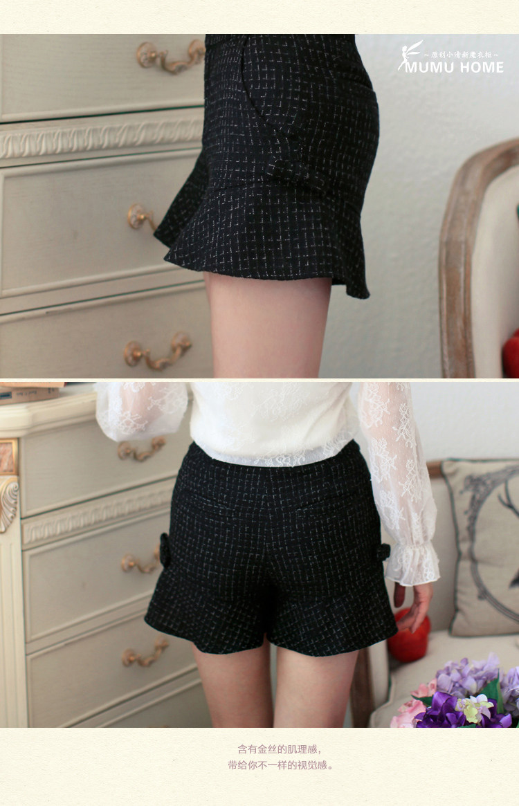 【<em>木木家</em>.韩版时尚宽松高腰<em>毛呢短裤</em>女 秋季休