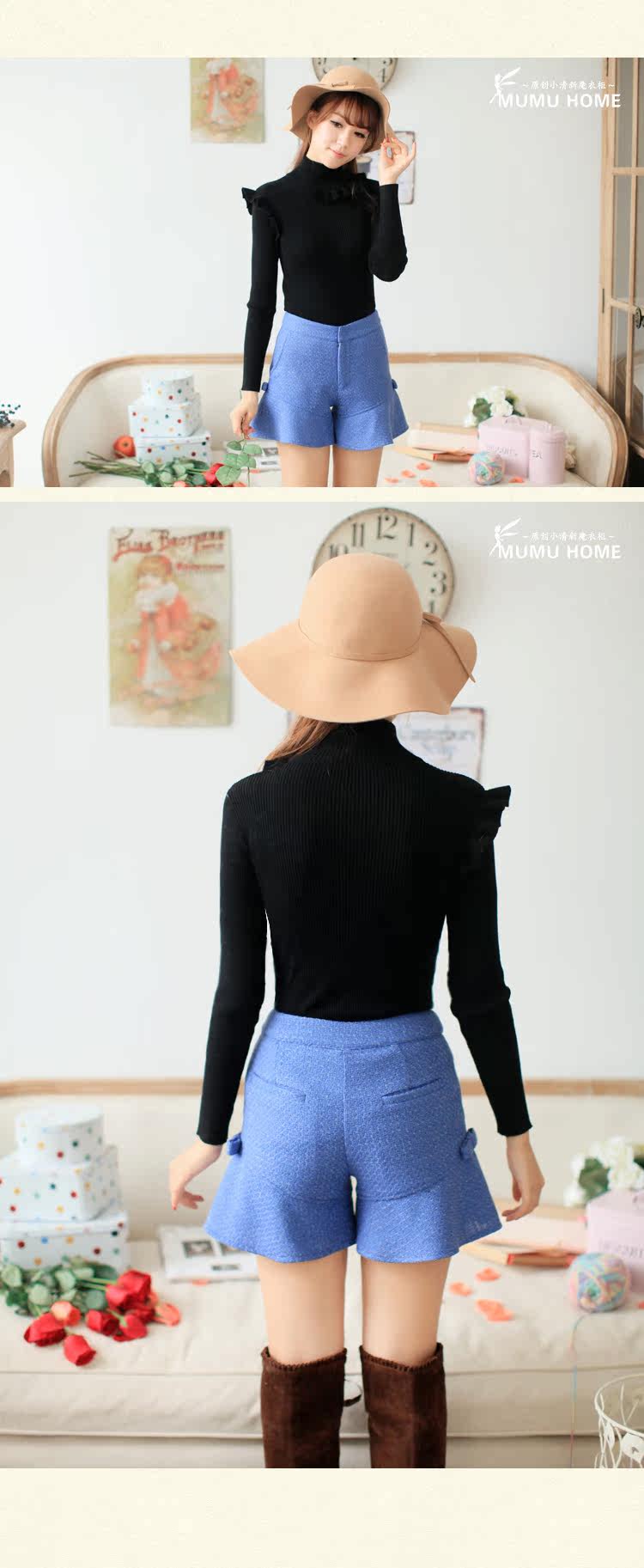 【<em>木木家</em>.韩版时尚宽松高腰<em>毛呢短裤</em>女 秋季休