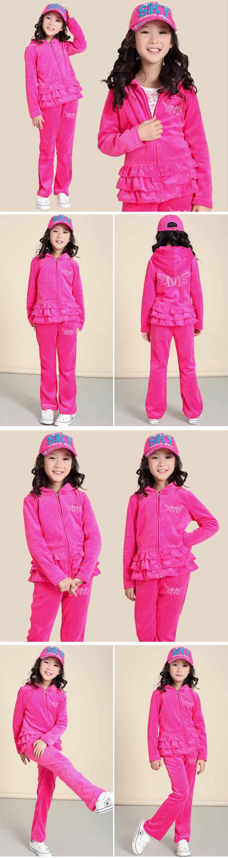 Baoyeah 2013 spring girls velvet set ruffles Cardigan sports set girls boys suits