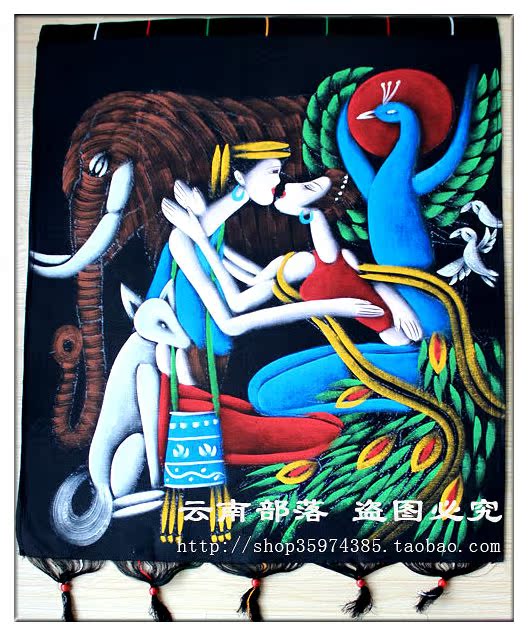 Батик Мао 精品蜡染 重彩蜡染画云南苗族蜡染画家居装饰画壁挂礼品亲吻 Батик Мао 精品蜡染 重彩蜡染画云南苗族蜡染画家居装饰画壁挂礼品亲吻