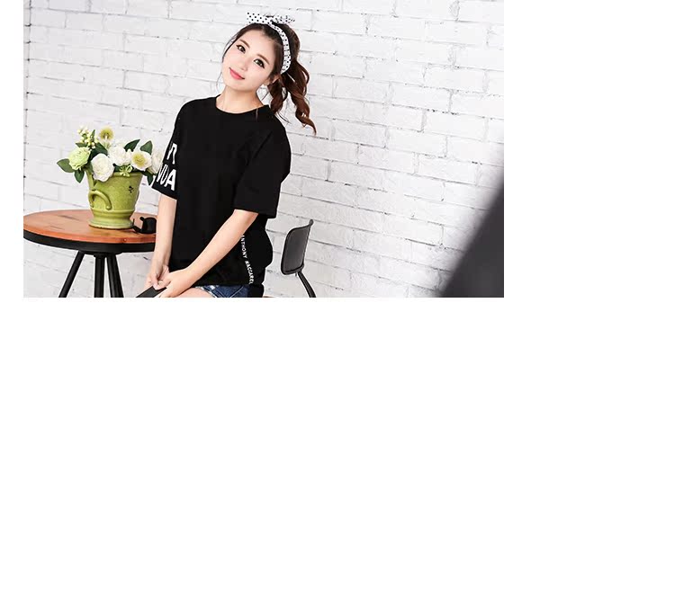 mssefn2015夏装新款韩版女装圆领印花条纹短袖T恤宽松显瘦简约款976P62