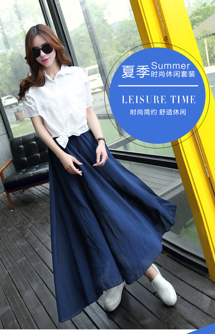 Mssefn2015夏新款韩版女装短袖衬衫 大摆棉麻长裙两件套213
