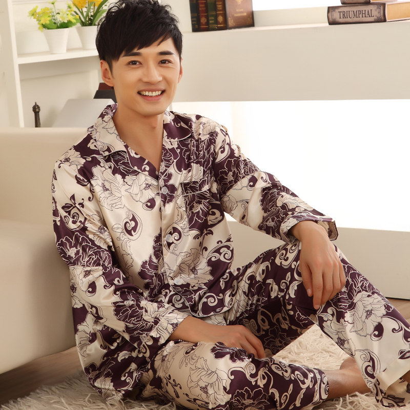 <em>睡衣</em>夏季长袖男睡衣夏天真丝丝绸<em>男款睡衣夏</em>夏