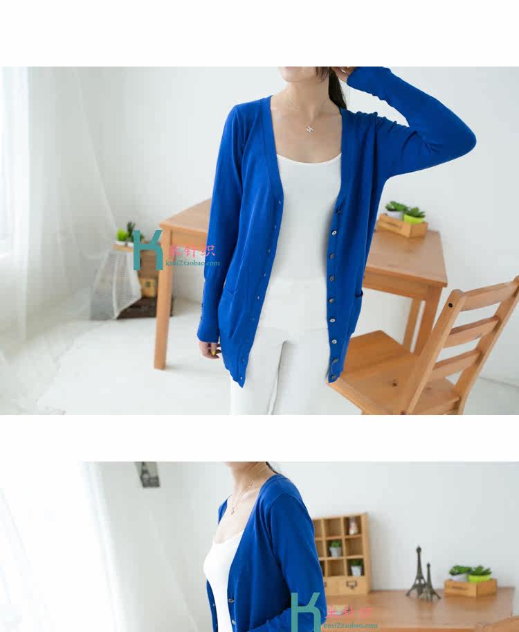 批发采购<em>女式针织</em>衫-韩版<em>春</em>秋季中长款贝壳扣