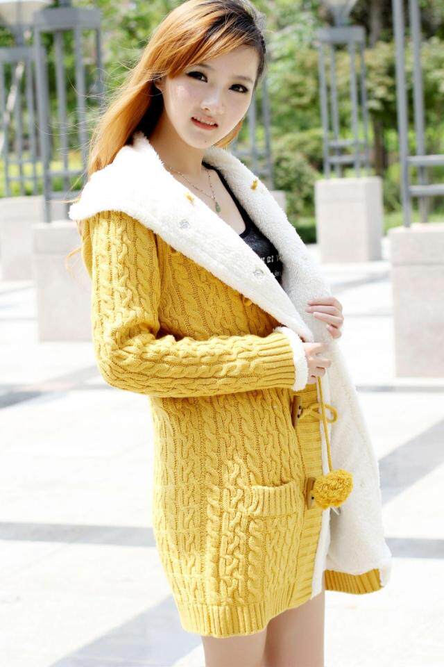 【秋冬新款<em>韩版</em>加绒<em>加厚</em>针织<em>开衫</em>毛衣外套 带