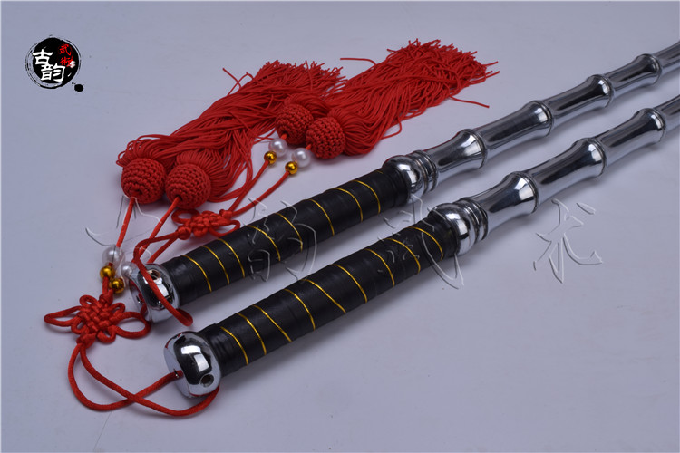 不锈钢双鞭双锏实心兵器硬钢鞭竹节双鞭武术器械用品器材一体双鞭