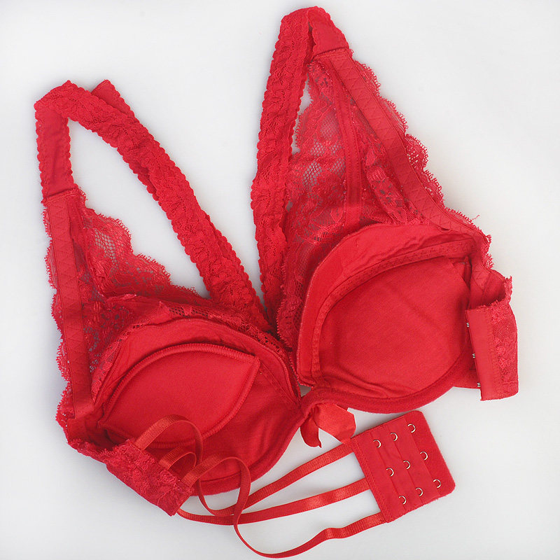 商城日系甜美少女性感蕾丝深V聚拢美背<em>文胸</em>套