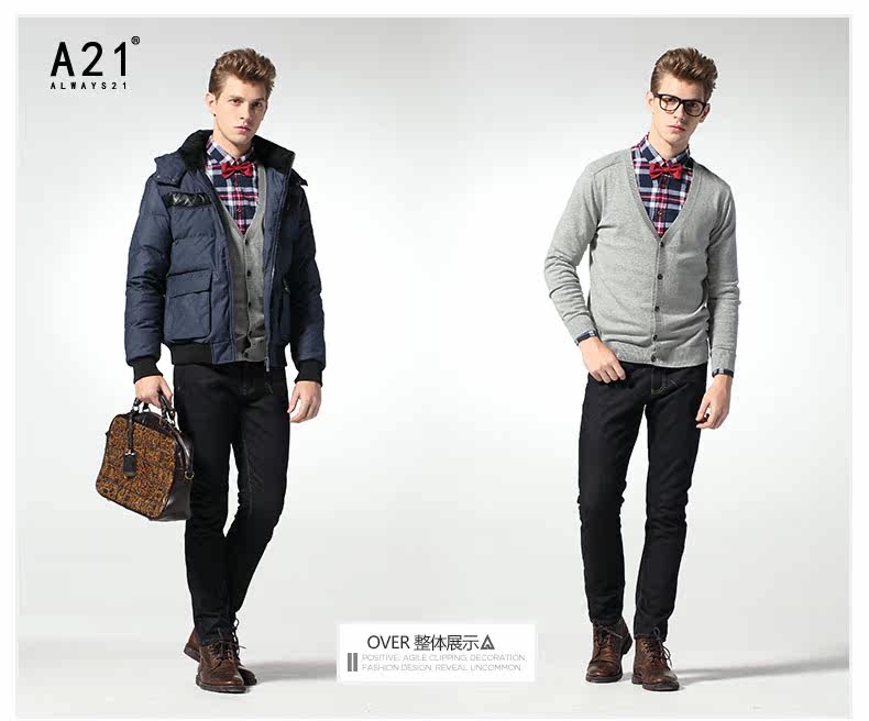 以纯A21 秋装 2014男装休闲韩版修身<em>开衫V领</em>
