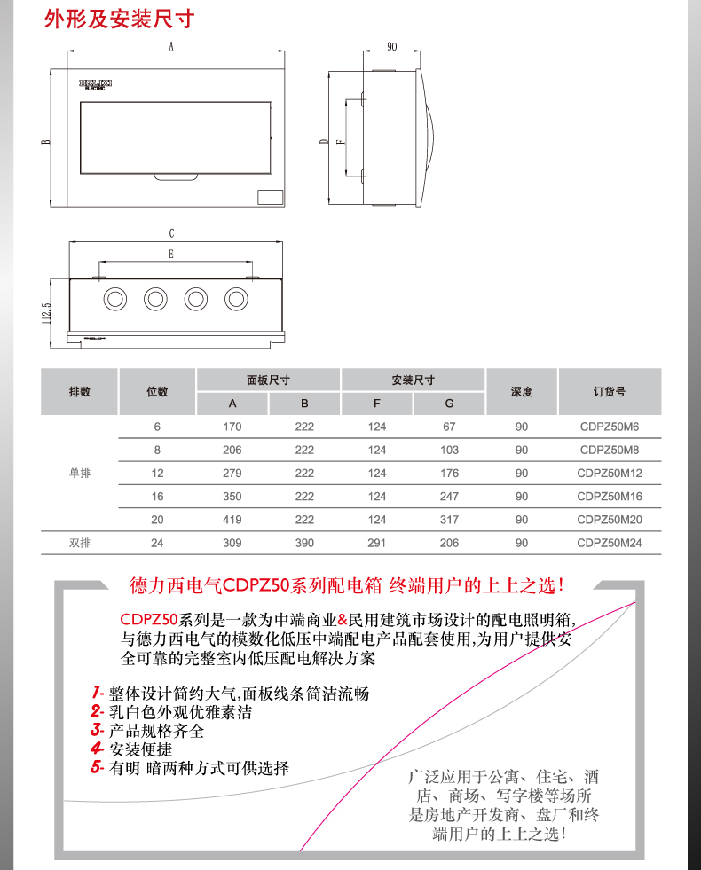 德力西 断路器配电箱 明装 照明配电箱 铁皮厚 强电箱pz50-16回路