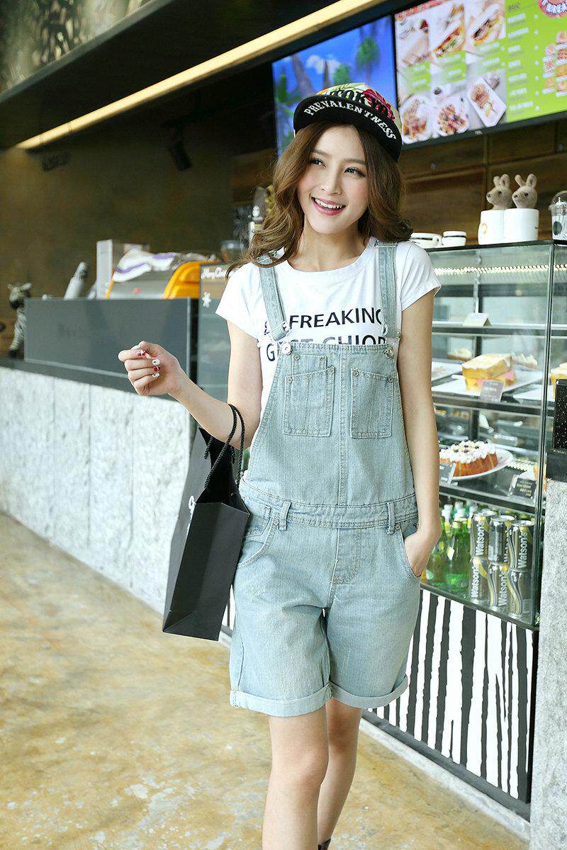 <em>春秋</em>新款牛仔<em>背带短裤</em>女秋季韩版吊带裤宽松大