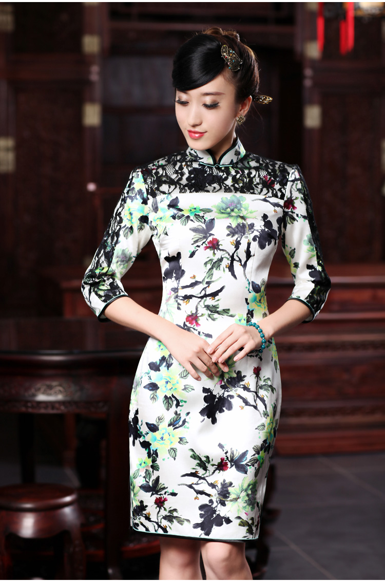 Love birds light spring 2015 new cheongsam dress improved stylish lace stitching of 7 short-sleeved Silk Cheongsam, Figure XXL picture, prices, brand platters! The elections are supplied in the national character of distribution, so action, buy now enjoy more preferential! As soon as possible.