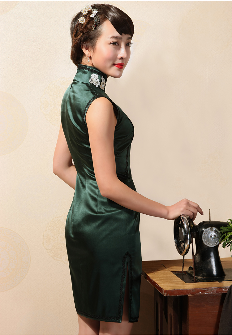 Birds of summer 2015 with new, the collar embroidered cheongsam manually Push embroidered heavy silk short sleeves cheongsam dress dark green XL pictures, price, brand platters! Elections are good character, the national distribution, so why buy now enjoy more preferential! Health