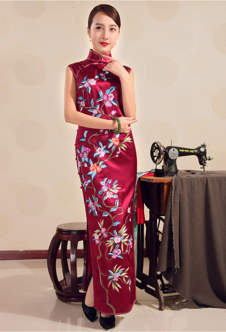 Birds love 2015 summer new manual embroidery improved stylish heavy silk long cheongsam red XXL pictures, price, brand platters! Elections are good character, the national distribution, so why buy now enjoy more preferential! Health