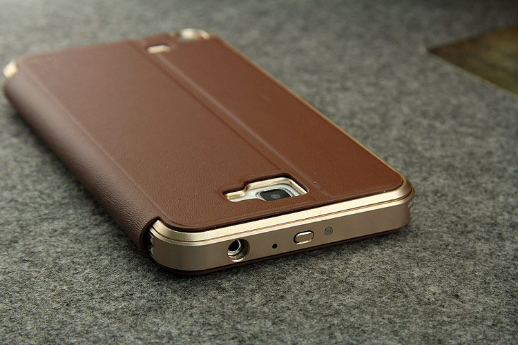 iMatch Luxury Aluminum Metal Bumper Premium Genuine Leather Flip Magnetic Case Cover for Samsung Galaxy Note 2