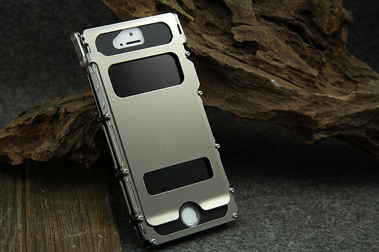 Armor King Metal Gear Dual View Windows Luxury Shockproof Stainless Steel 360° Flip Case Cover for Apple iPhone SE/5S/5