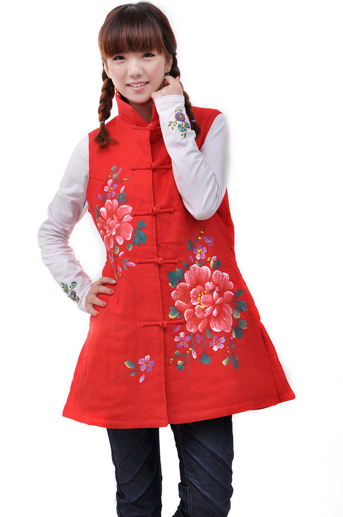 【阿一<em>服饰</em>民族风棉麻<em>手绘</em>民族风中式直盘扣长