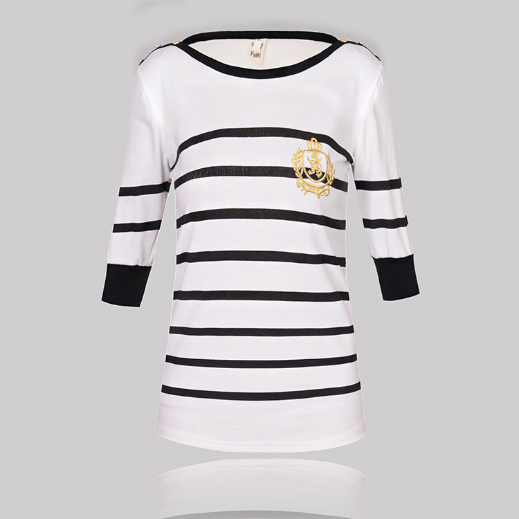 2014夏装新款黑白条纹女款 韩版纯棉t恤 女 短