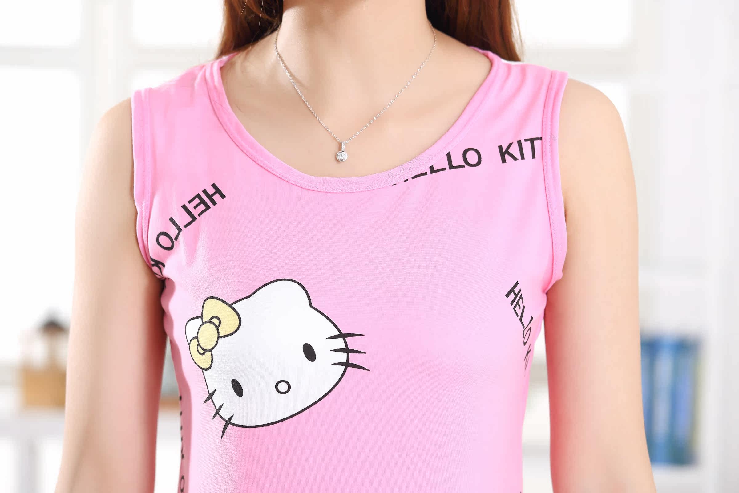 夏款HELLO KT 猫头<em>休闲套装</em> 无袖<em>背心</em> 五分短
