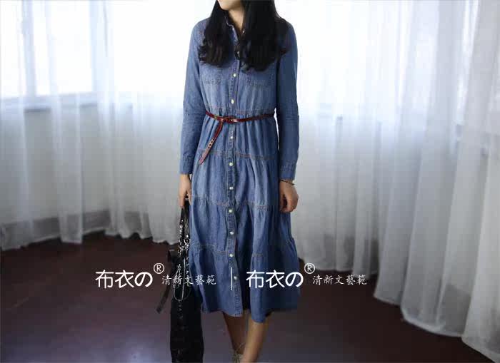 2013 spring new small wind long long sleeve denim dress in literature and art in Europe and fresh shirts dress L024-1