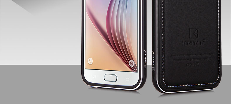 iMatch Luxury Aluminum Metal Bumper Premium Genuine Leather Back Cover Case for Samsung Galaxy S6 G9200