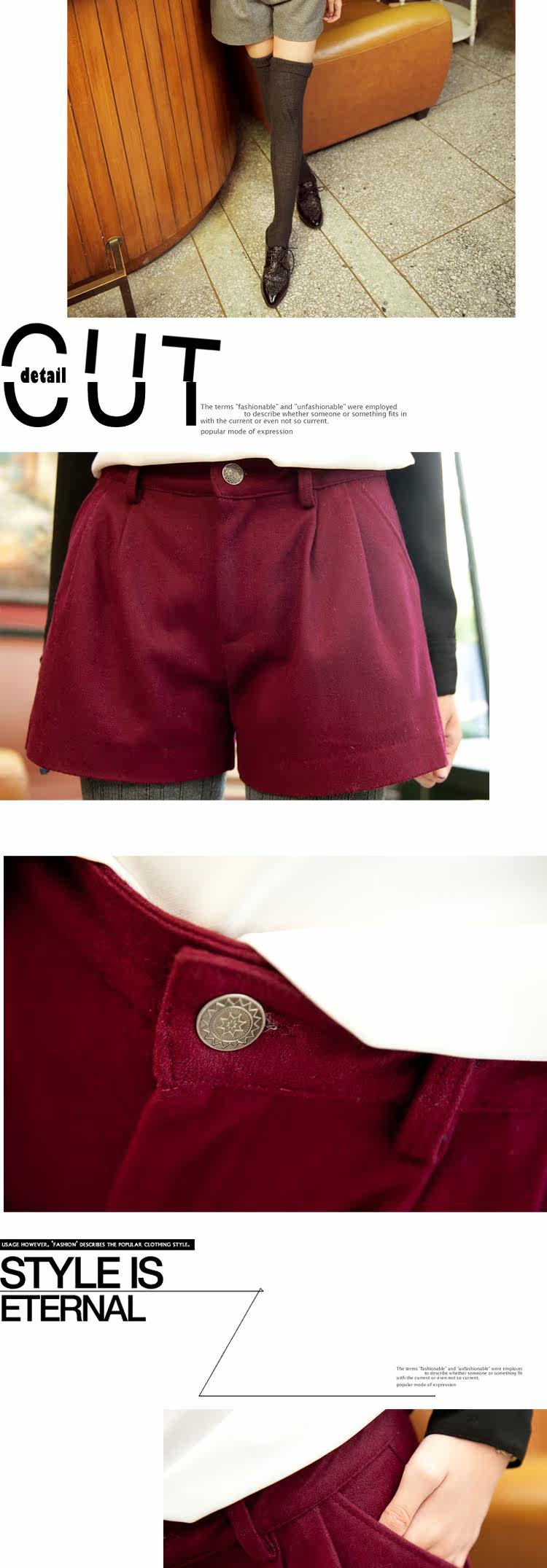 ZZ名品<em>韩版</em>显瘦<em>宽松毛呢短裤</em>秋冬新款简约中
