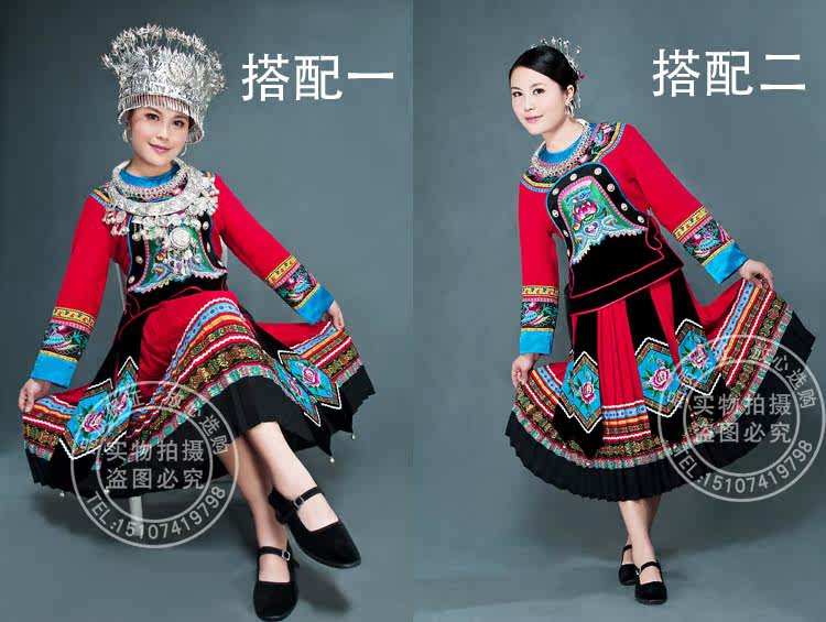 正宗苗族女传统刺绣<em>花</em>百褶裙民族<em>舞蹈</em>演出服装