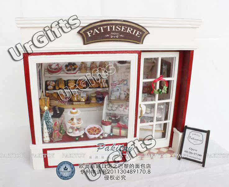Dollhouse Miniature DIY Kit w/ Light Cake Store Bakery Bread Shop Europe Travel