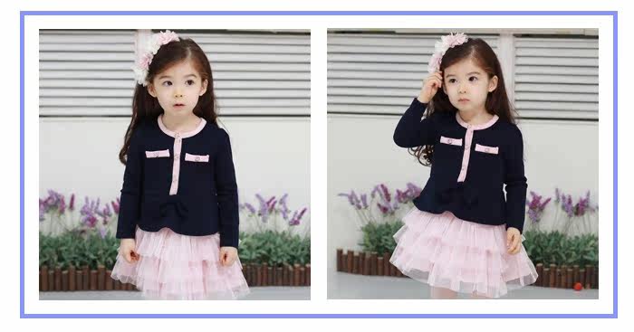 Korean children's clothes and romantic Angel Pocket long sleeves Princess skirt dress girls 2013 spring season boys dress