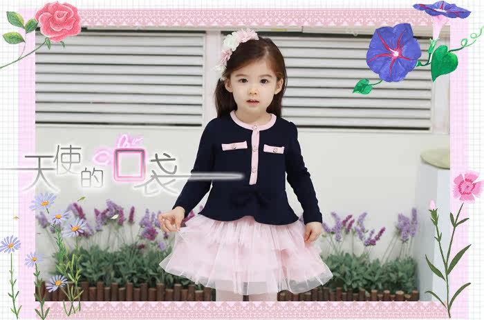 Korean children's clothes and romantic Angel Pocket long sleeves Princess skirt dress girls 2013 spring season boys dress