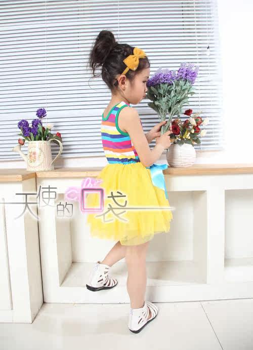 Kids Rainbow 2012 new style summer girls dress performed a dress vest skirt suit striped vest dress