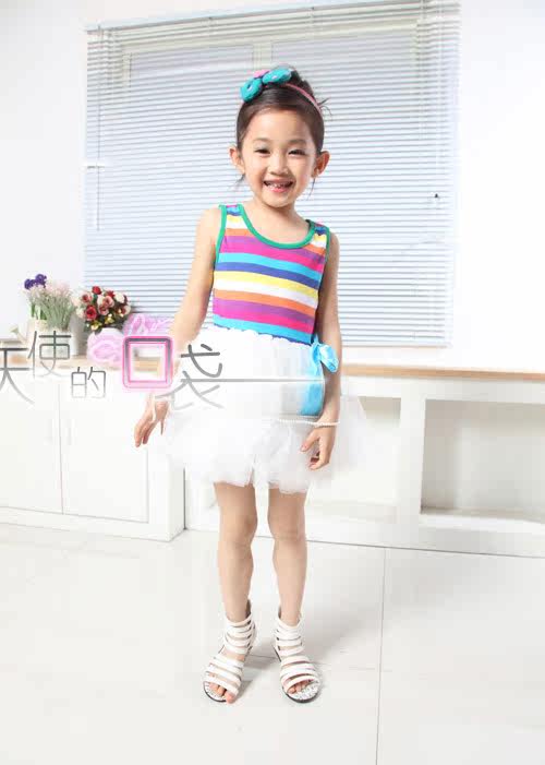 Kids Rainbow 2012 new style summer girls dress performed a dress vest skirt suit striped vest dress