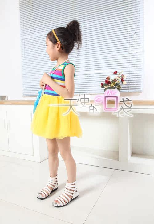 Baoyeah Kids Rainbow 2012 new style summer girls dress performed a dress vest skirt suit striped vest dress