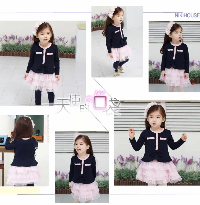 Korean children's clothes and romantic Angel Pocket long sleeves Princess skirt dress girls 2013 spring season boys dress