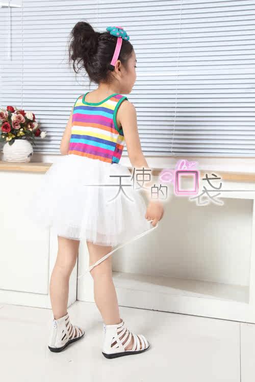 Baoyeah Kids Rainbow 2012 new style summer girls dress performed a dress vest skirt suit striped vest dress