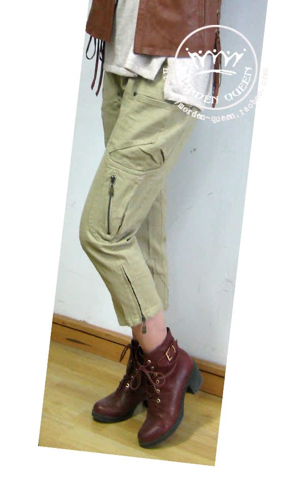 Genuine products at the counter khaki Women Overalls Haren pants leisure time Boots and trousers Pencil Pants zipper decorate Good quality