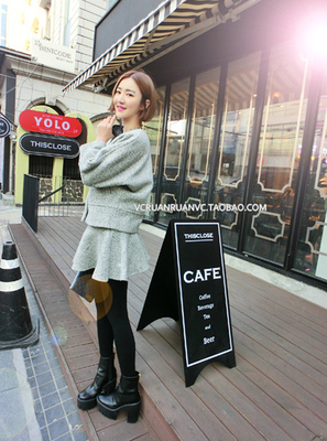 vcruan2013<em>冬装</em>新款<em>女士外套</em>+百褶裙粗花呢夹