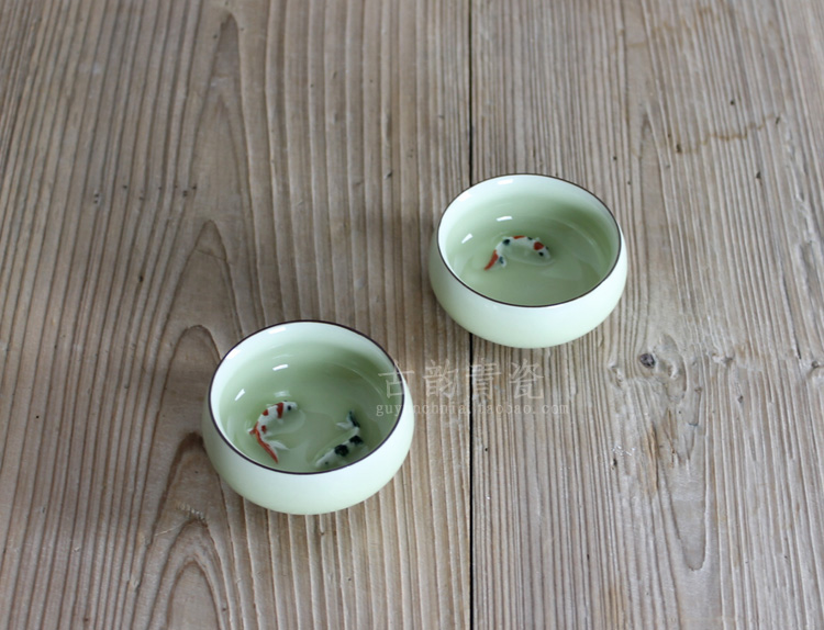 高档龙泉青瓷 手工彩鲤杯茶杯 品茗杯 小鱼杯 个人杯陶瓷功夫茶杯