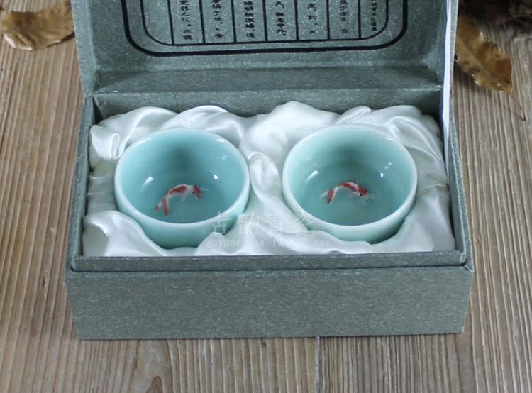 高档新品龙泉青瓷 手工彩鲤杯 茶杯 品茗杯 小鱼杯 功夫茶杯特价