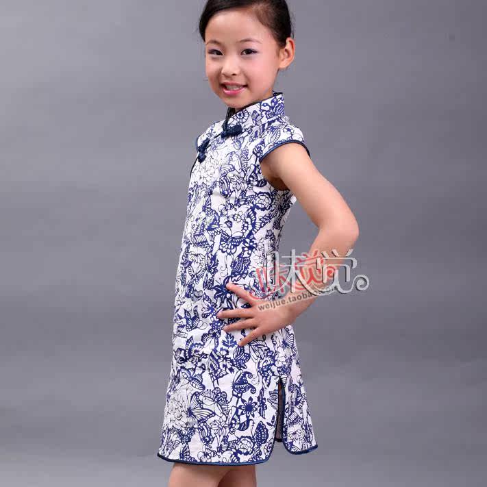 儿童<em>旗袍</em>包邮女童旗袍夏装<em>唐装女大童</em>夏装连衣