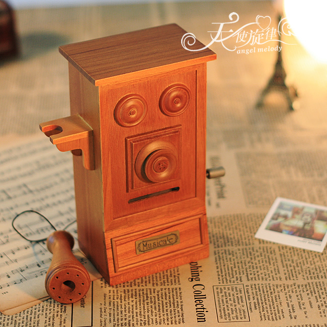 iy纸带音乐盒 八音盒 复古电话 木质 生日礼物 创