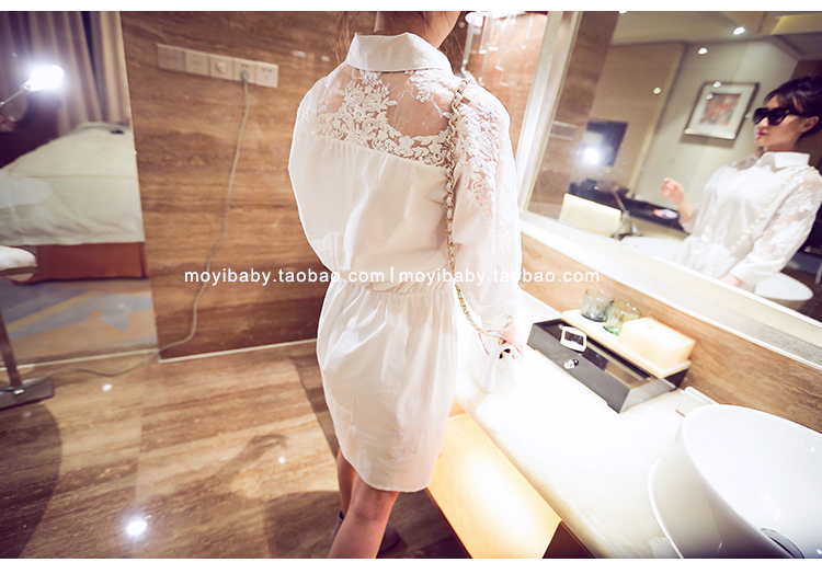 mssefn2015韩版长款欧根纱气质女衬衫连衣裙8309-Q015