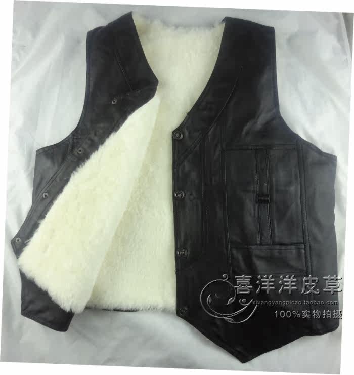 <em>羊毛马甲中老年男士</em>真皮毛一体坎肩羊皮保暖加