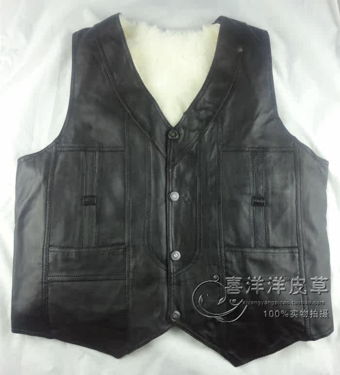 <em>羊毛马甲中老年男士</em>真皮毛一体坎肩羊皮保暖加