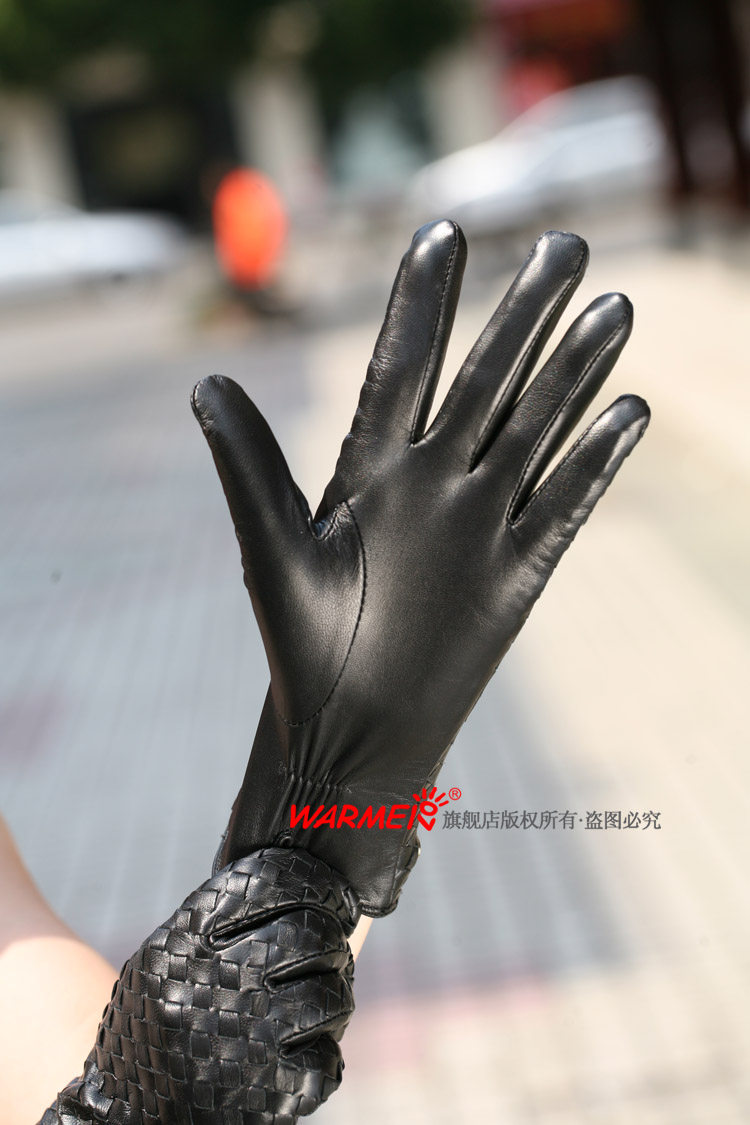 Перчатки warmen羊皮手套女士冬季保暖时尚手工编织bv风真皮手套薄款l118